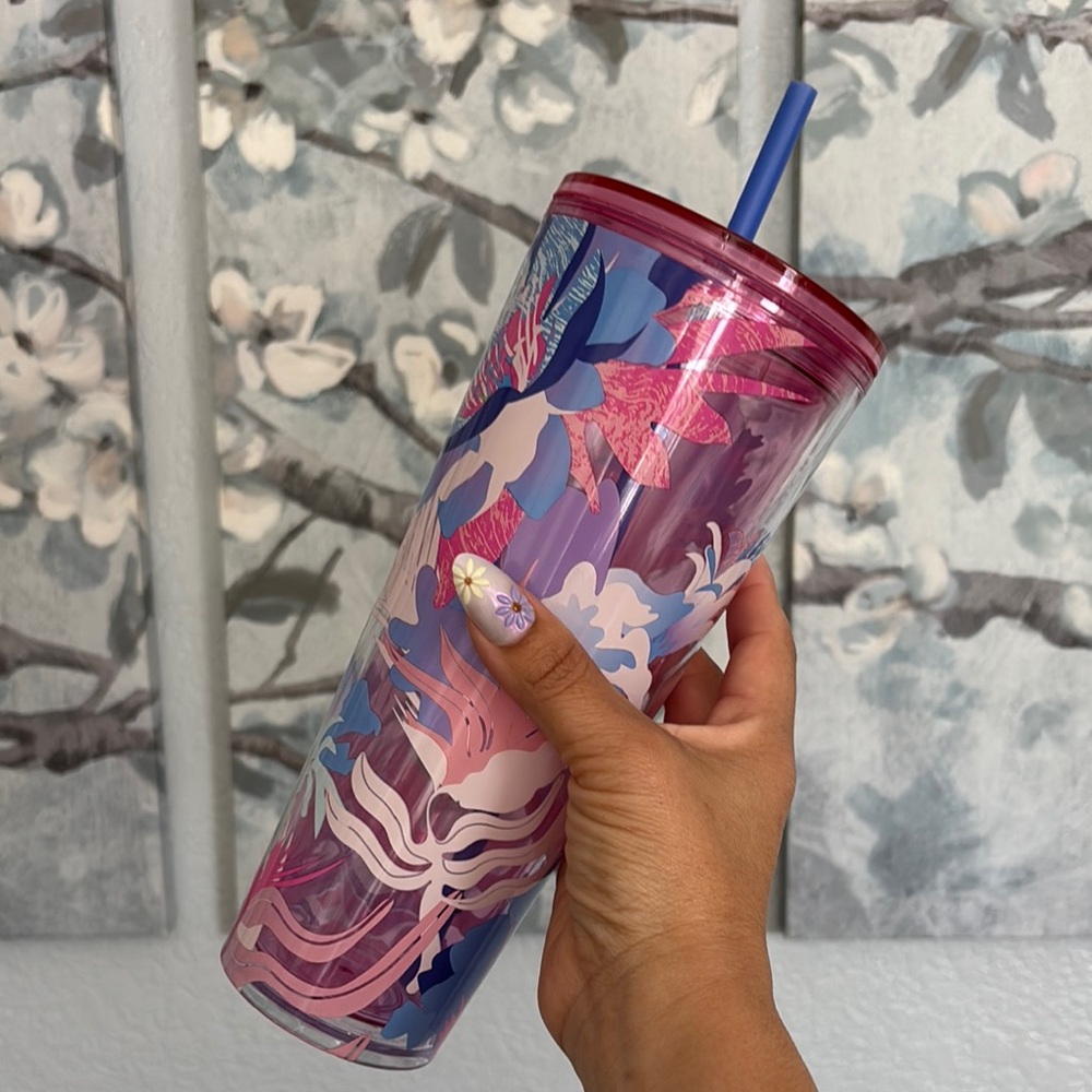 Colorful Floral Tumbler with Straw